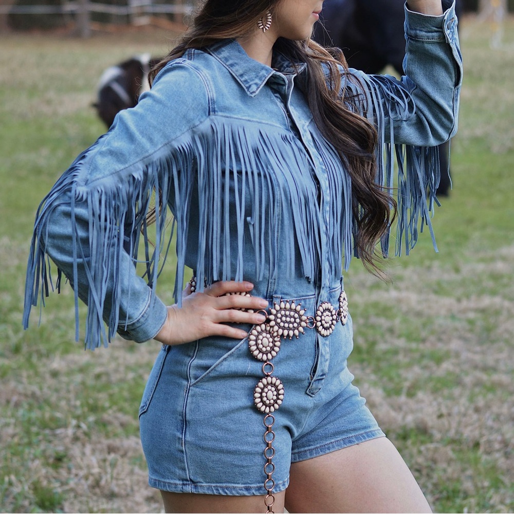 Rock & Roll Denim Fringe Romper